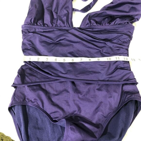 Gap halter swimsuit one piece wrap ruched low cut medium EUC purple - Picture 9 of 12